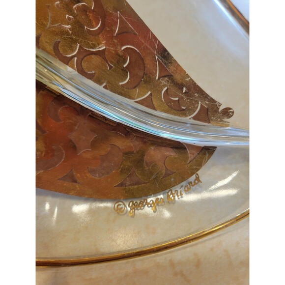 1966 Georges Briard Pickle Olive Leaf Shaped Serving Dish with Fork Glass Gold - Picture 10 of 10